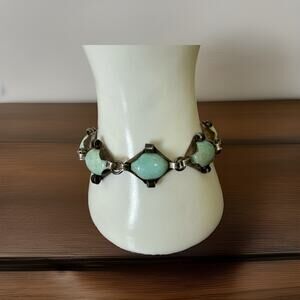 Vintage Handcrafted Southwestern Sterling Silver Green Onyx Bracelet. Measure 8”